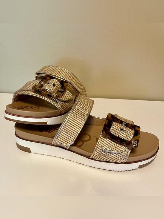 Sam Edelman Shoes - Sam Edelman Adrianna Gold Raffia Slides with Tortoiseshell Buckles